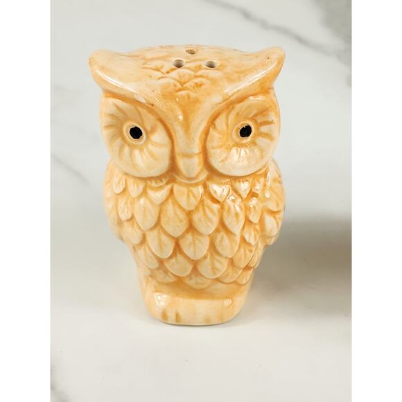 Owl Salt & Pepper Shakers 3 1/2" Ceramic Glazed 90s Tan Peach Home Decor Vintage - Picture 2 of 14